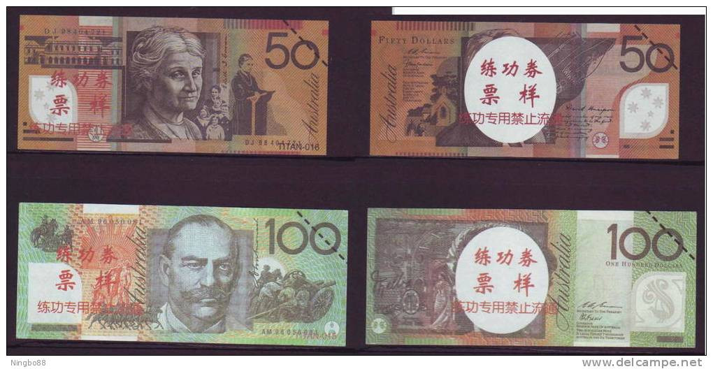 China BOC Bank (bank Of China) Training/test Banknote,AUSTRALIA Dollars D Series 5 Different Note Specimen Overprint - Fakes & Specimens