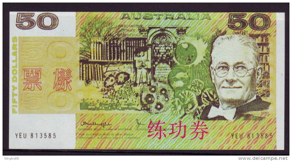 China BOC Bank (bank Of China) Training/test Banknote,AUSTRALIA A Series 50 Dollars Note Specimen Overprint - Ficticios & Especimenes