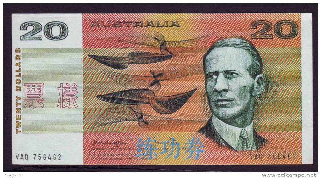 China BOC Bank (bank Of China) Training/test Banknote,AUSTRALIA A Series 20 Dollars Note Specimen Overprint - Fakes & Specimens