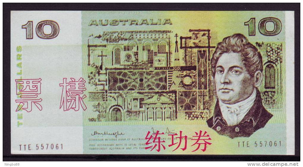 China BOC Bank (bank Of China) Training/test Banknote,AUSTRALIA A Series 10 Dollars Note Specimen Overprint - Ficticios & Especimenes