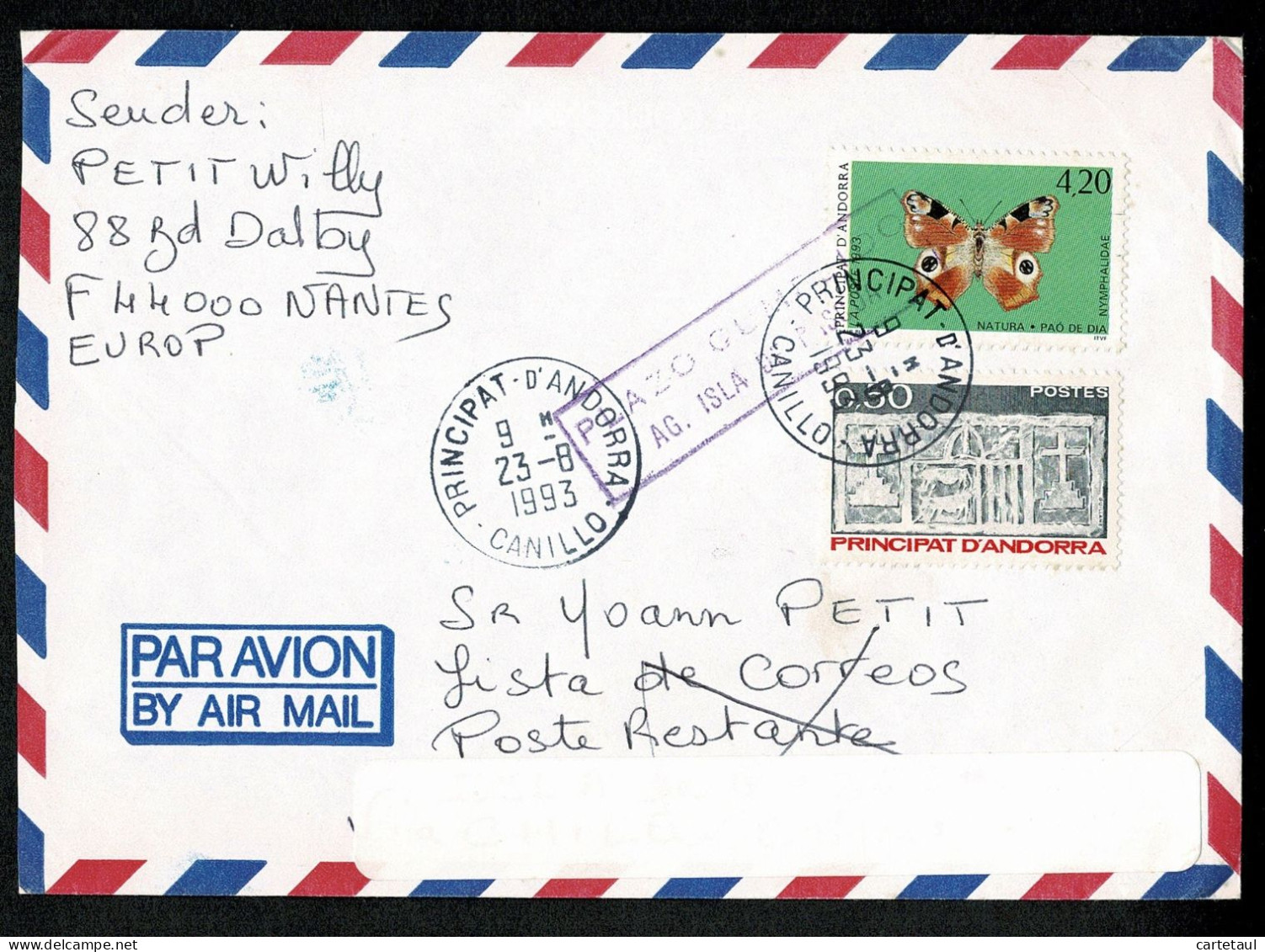 ILE De PAQUES PASQUA RAPA NUI Andorra Cover To PASQUA Island CANILLO 23-8-1993 Cancels + Back - Rapa Nui (Easter Islands)