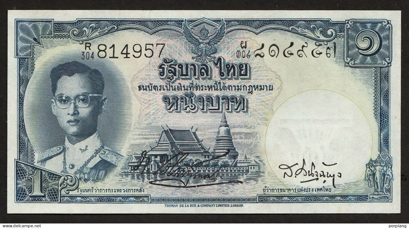 1 Baht Serie 9 Sign. 34 R304 814957 Thailand 1955 Watermark Constitution UNC - Thailand