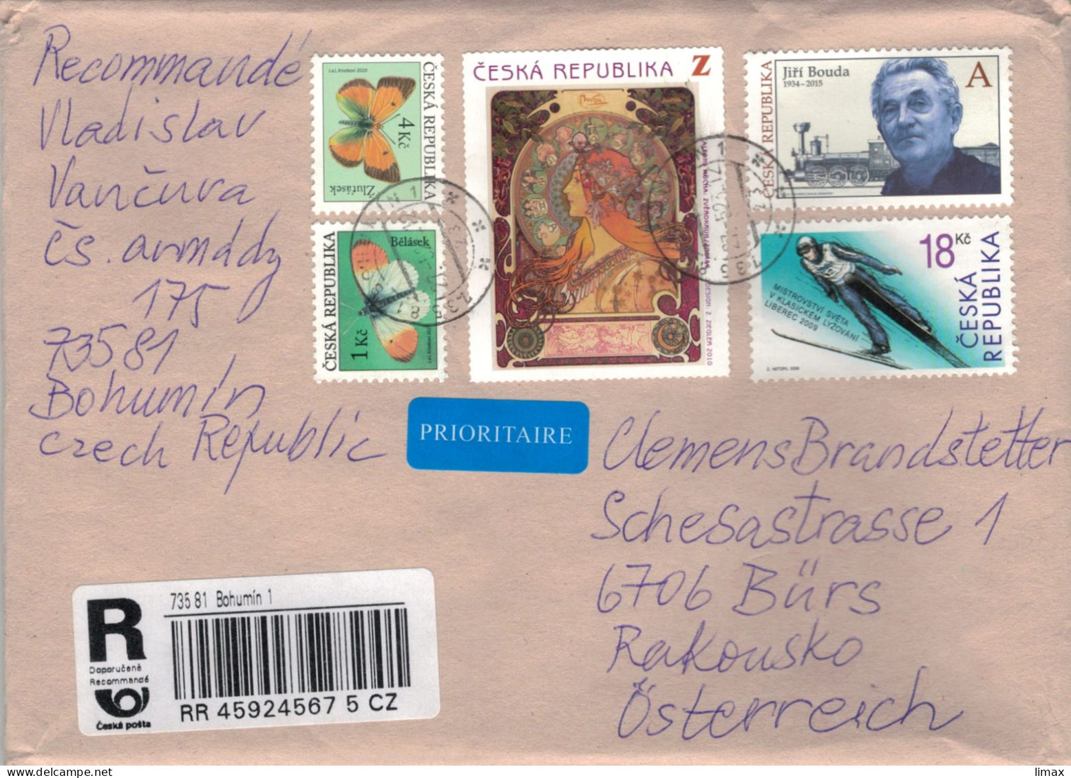 Reko 73581 Bohumin 2023 Jiri Bouda - Schispringer Liberec - Postillon Colias Crocea - Aurorafalter E. Cardamines - Mucha - Briefe U. Dokumente