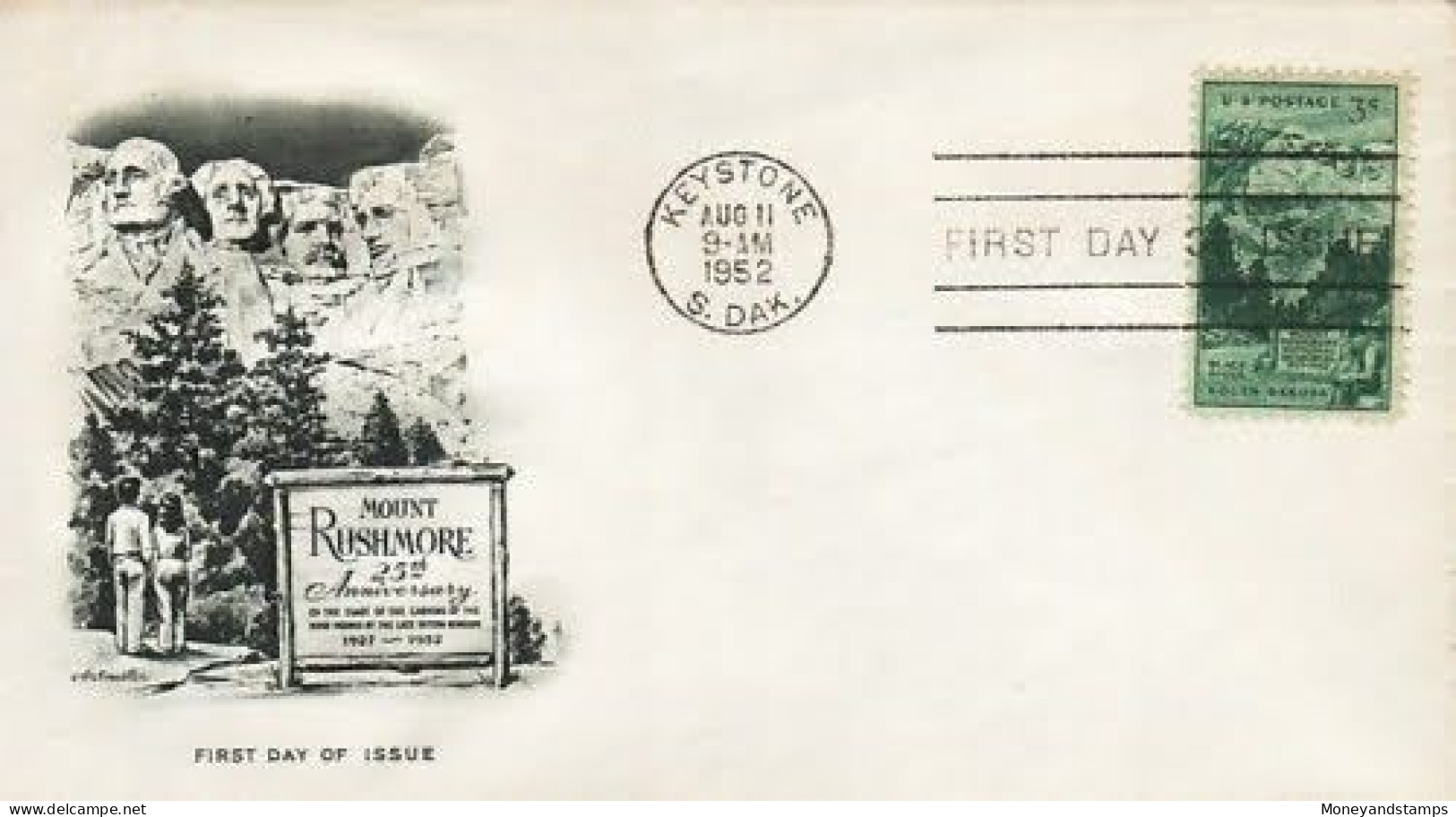 USA - FDC 11 Aug. 1952 - Mt Rushmore 25th Anniversary Memorial - Mint Condition - 1951-1960