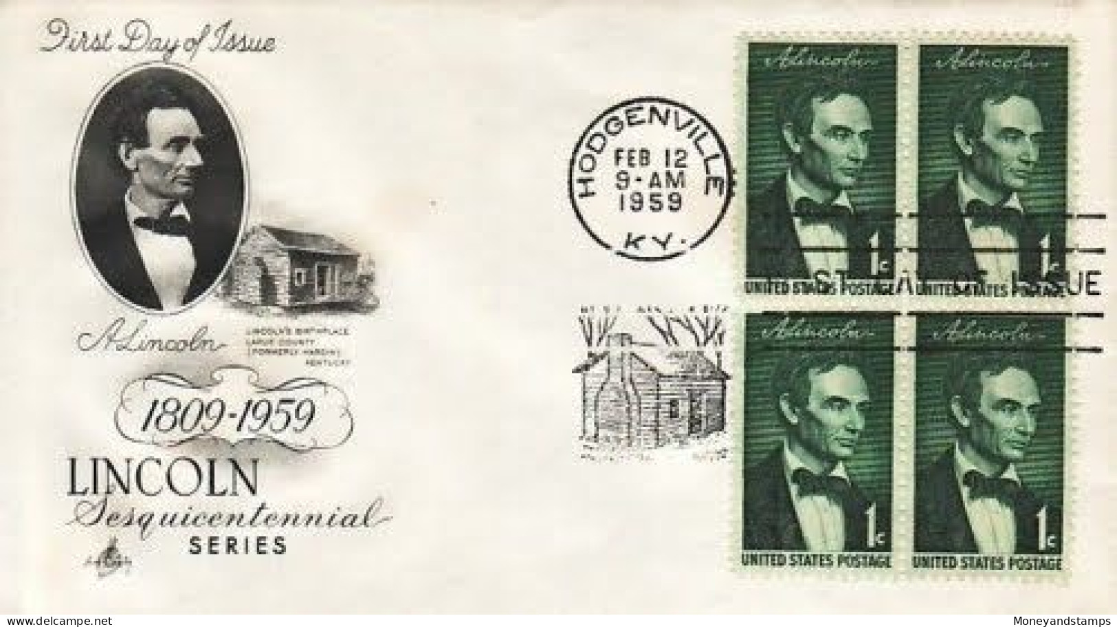 USA - FDC 1959 - Lincoln Issue - Scott 559 (with Pane Of 4) - 1951-1960