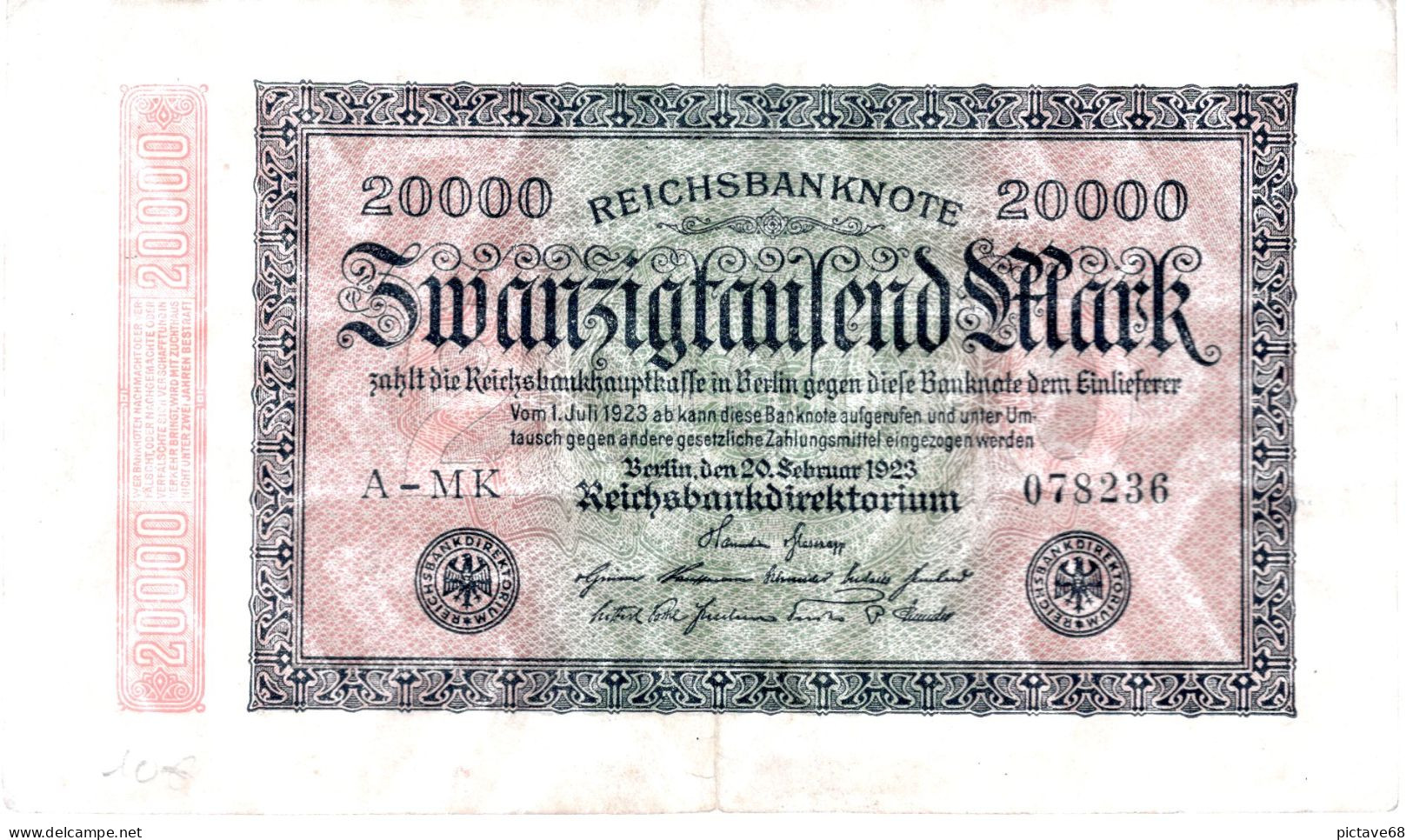 ALLEMAGNE / REICHSBANKNOTE DE 20000 MARK  BON ETAT - 20.000 Mark