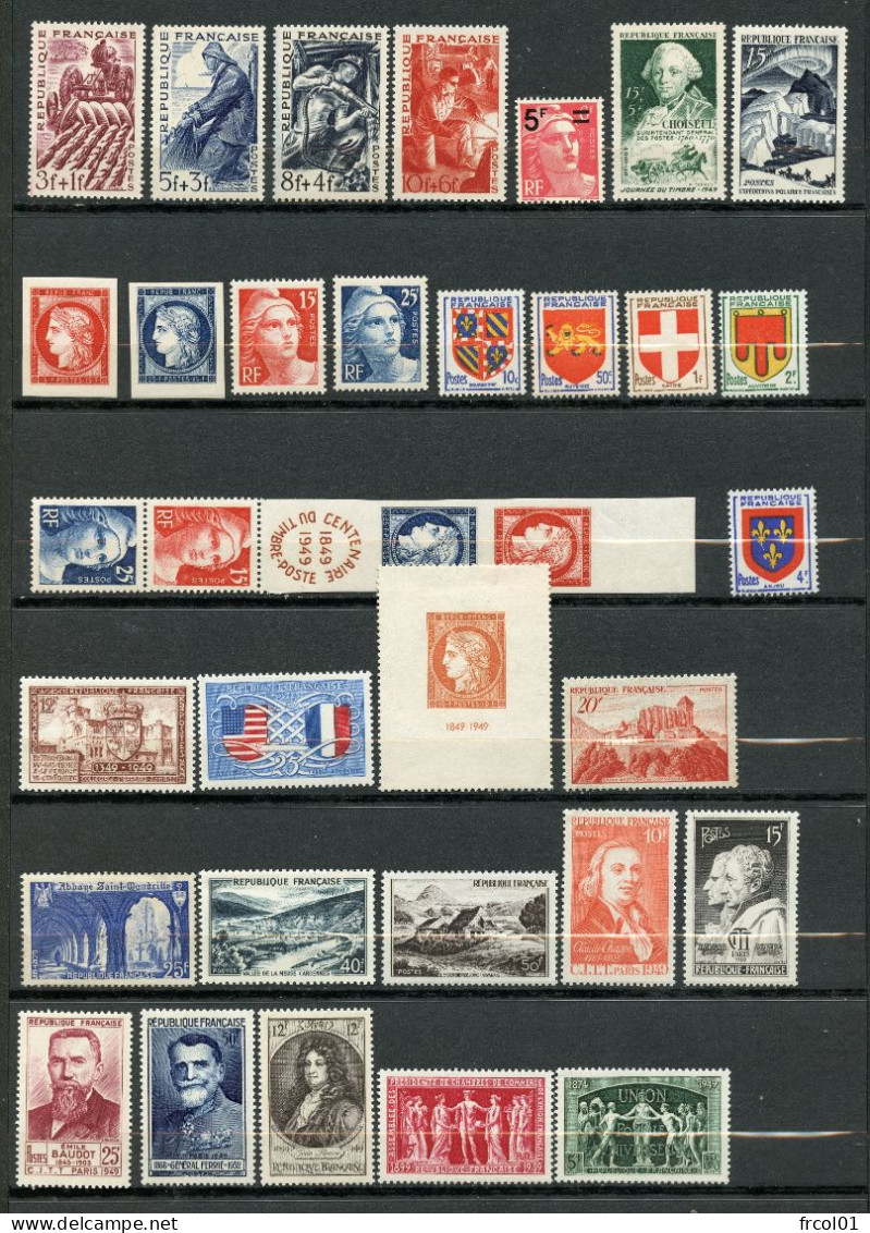 France, Yvert Année Complète 1949**, 823/862, 42 Timbres Et Bande 833A , MNH - 1940-1949