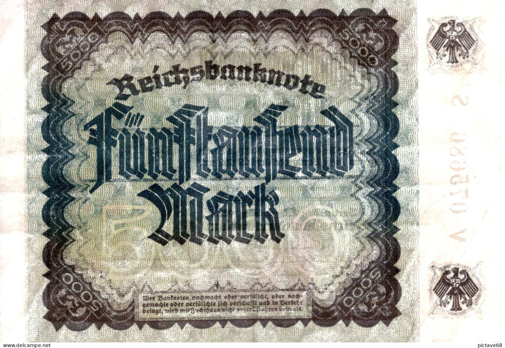 ALLEMAGNE / REICHSBANKNOTE DE 5000 MARK USAGE - 5.000 Mark