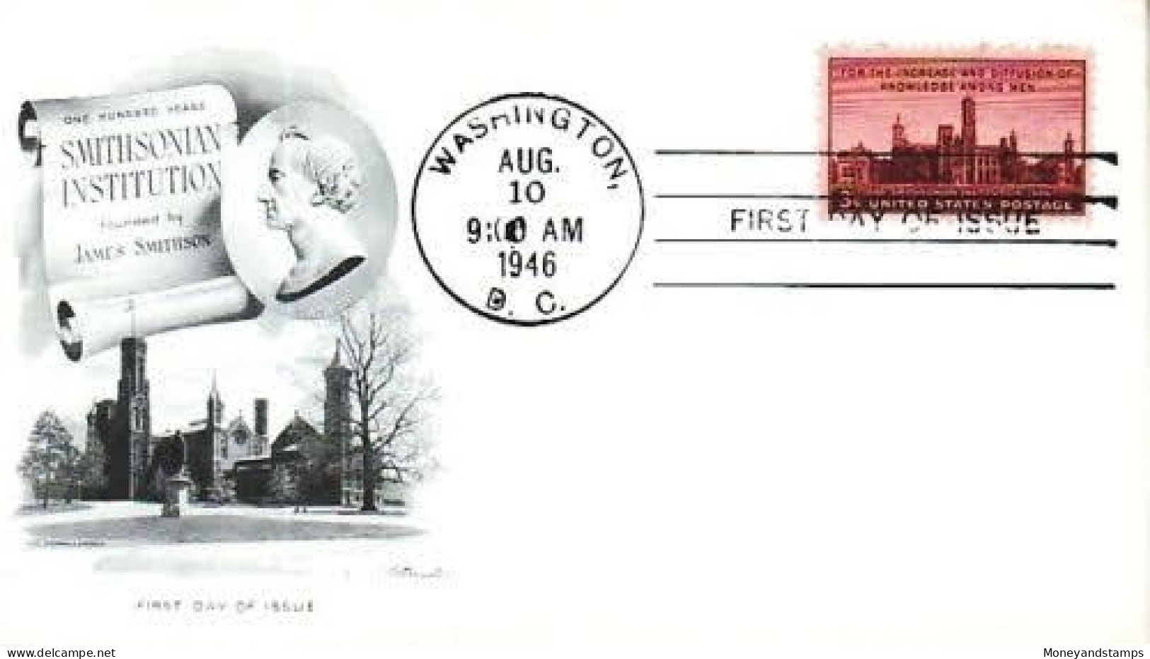 USA - FDC 1946 - Smithsonian Institution - Scott A390 - Mint - 1941-1950