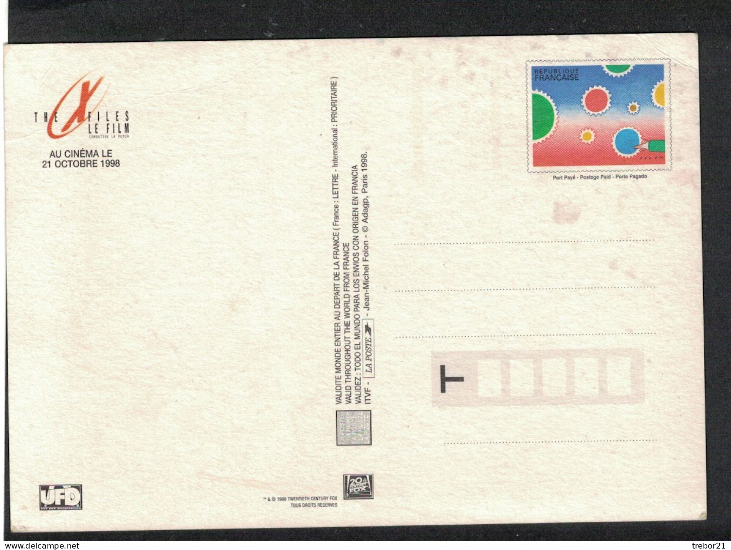 FOLON - Cinema, X FILE-1998 - La Vérité Est Ailleurs. - Private Stationery