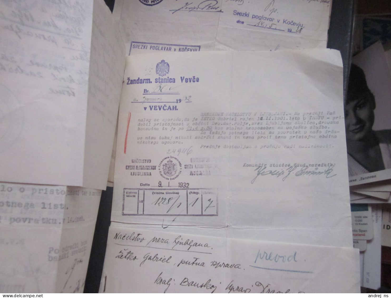 Consulat Du Royaume De Yougoslavie Bale 1932 Zandarm Stanica Vevce  Slovenia Signatures - Suisse