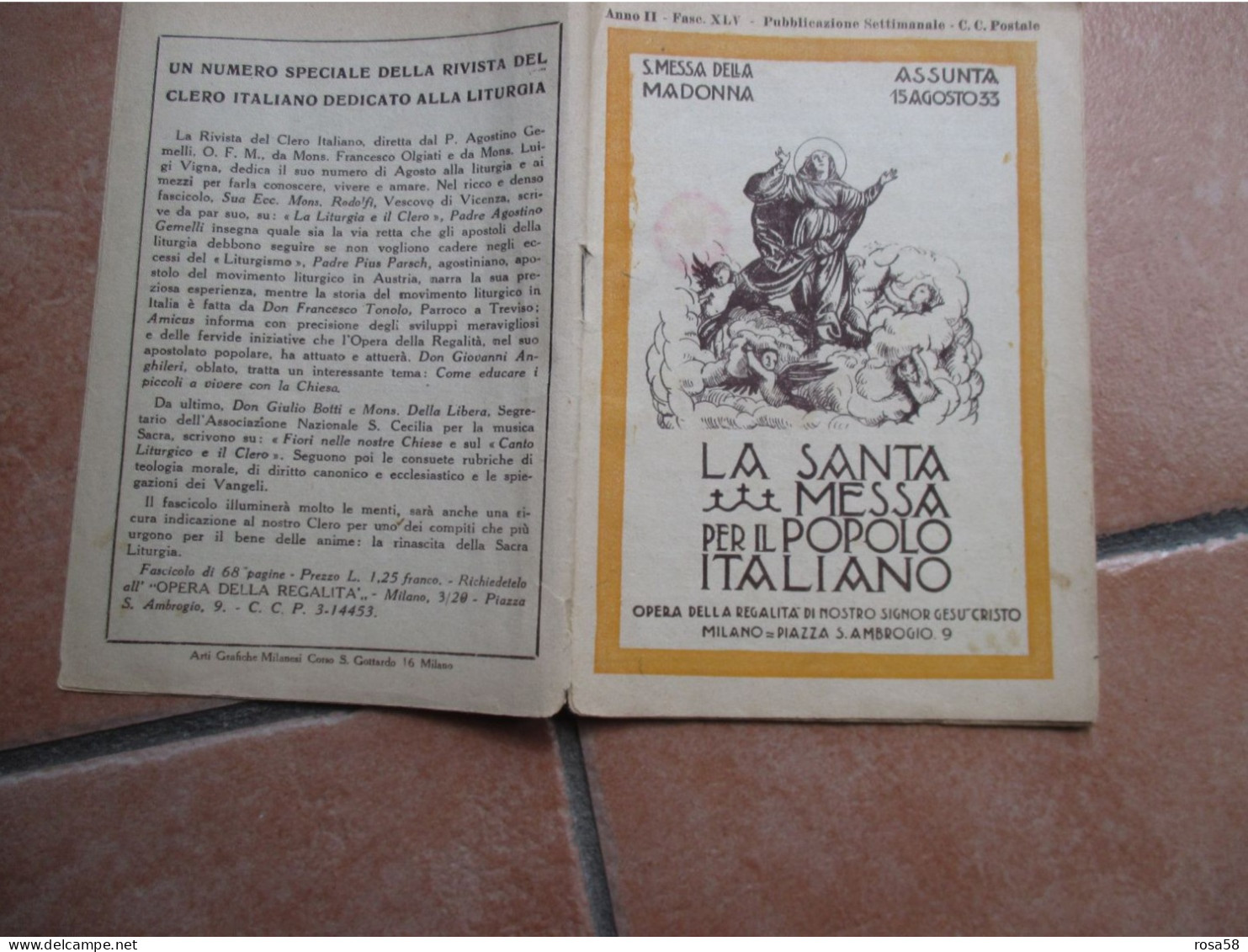 RELIGIONE 15 Agosto 1933 La Santa Messa Popolo Italiano Pubblicaz.settimanale Spartito Musicale LAUDE ASSUNZIONE - Godsdienst