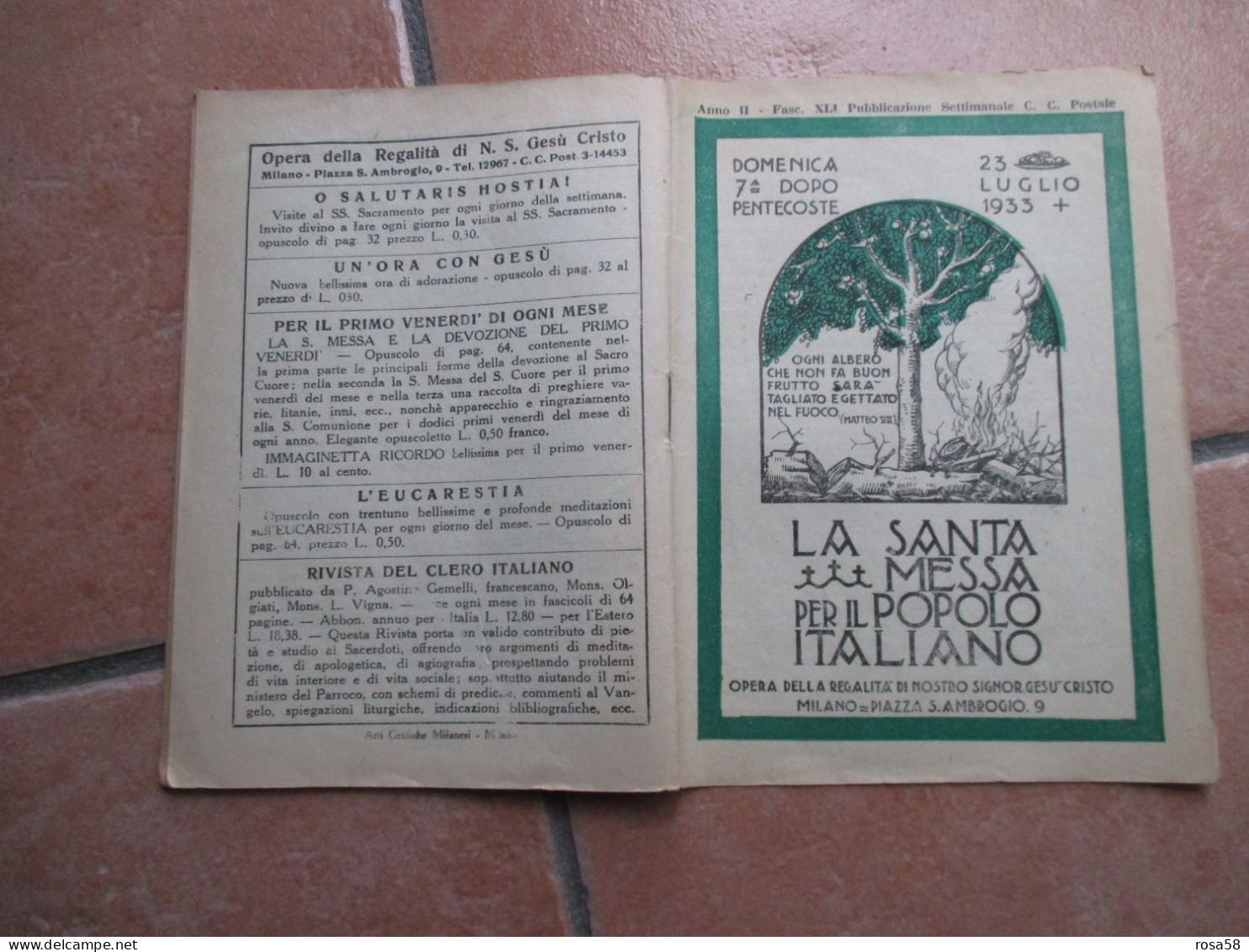 RELIGIONE 23 Luglio 1933 La Santa Messa Popolo Italiano Pubblicaz.settimanale MUSICA Preghiera Per Il Vescovo - Religione
