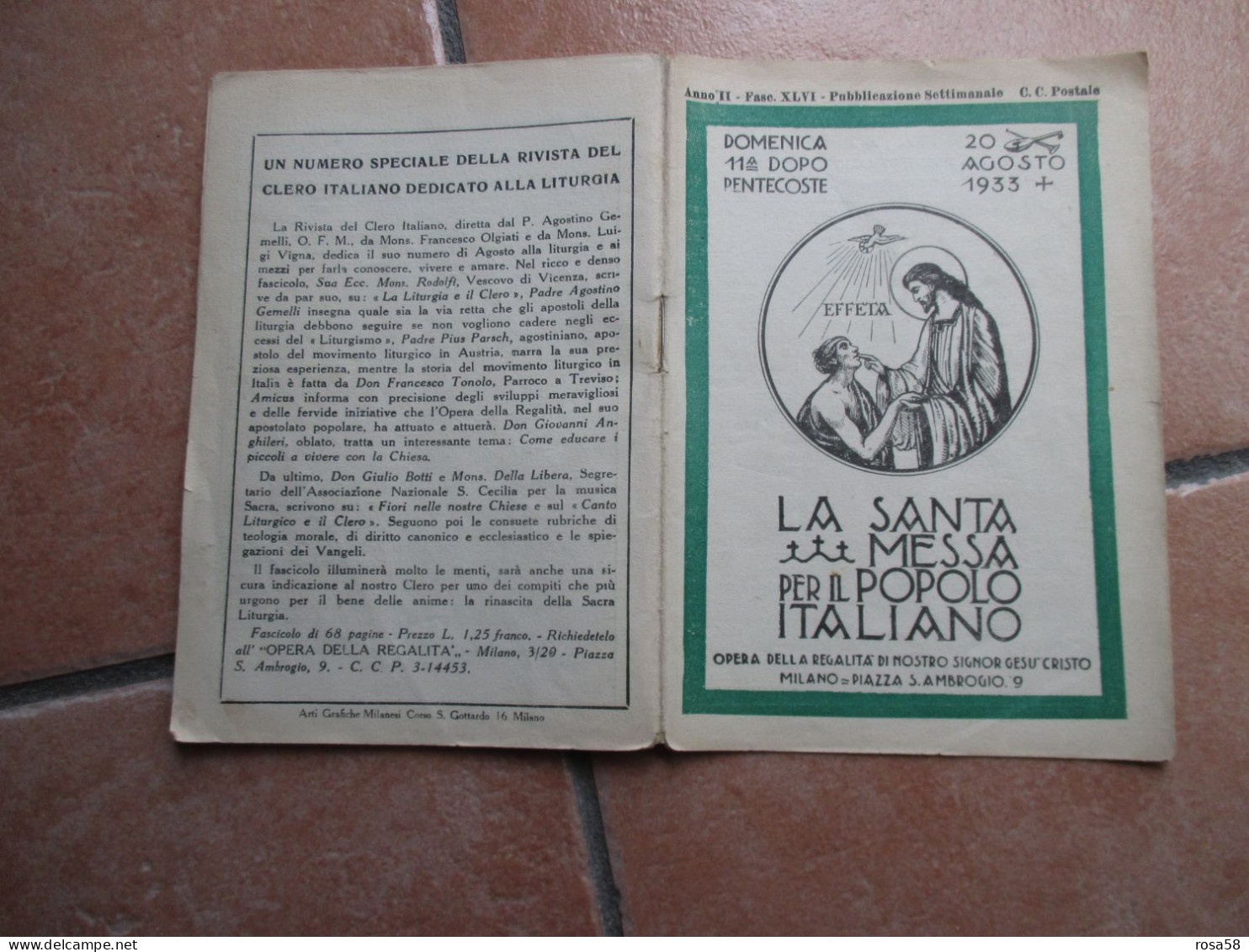 RELIGIONE 20 Agosto 1933 La Santa Messa Per  Popolo Italiano Pubblicaz.settimanale QUESTIONARIO - Religione