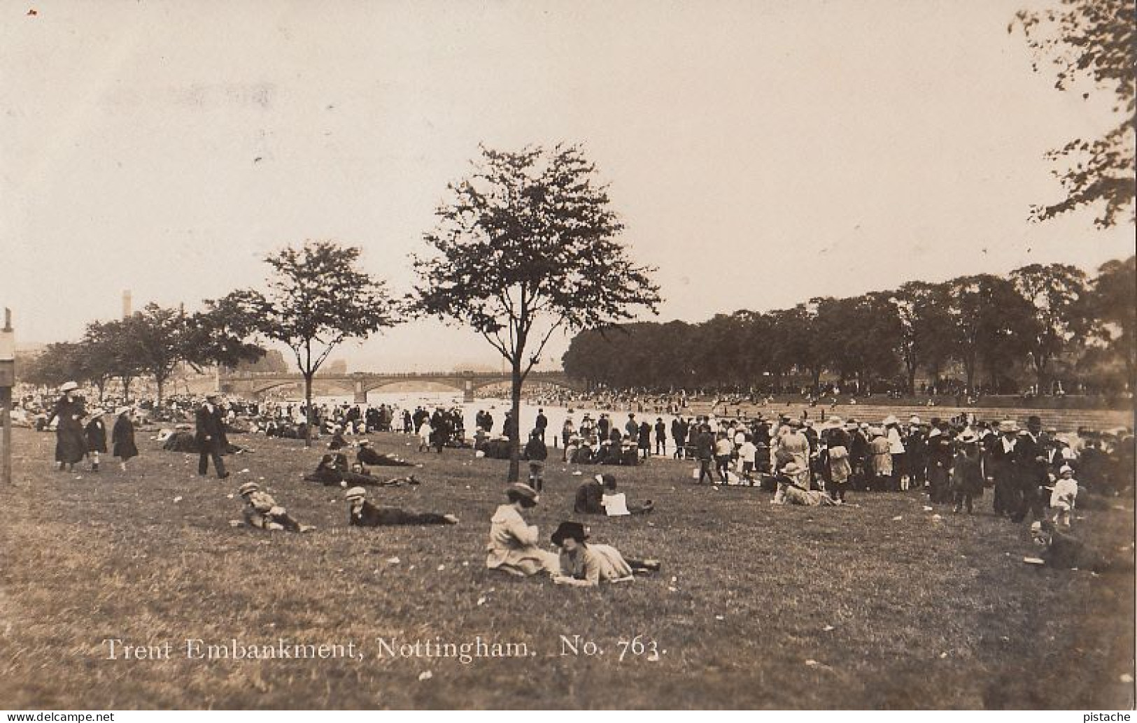 3771 – Vintage B&W RPPC Early 1900s Photo – Nottingham England - Trent Embankment – Animation Crowd – Stamp Postmark - Nottingham