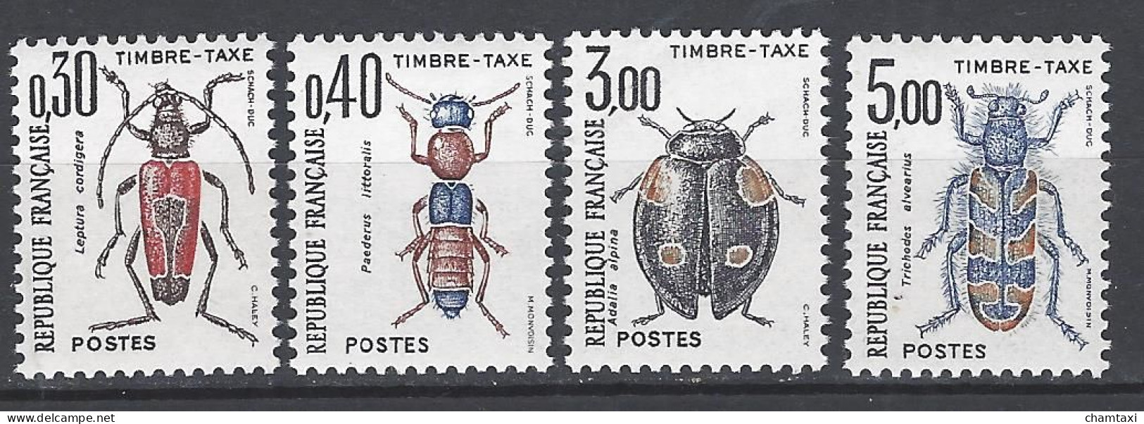 FRANCE 1983 TIMBRE TAXE 109 110 111 112 SERIE INSECTES COLEOPTERES LEPLURA CORDIGERAS PAEDURUS LITTORALIS ADELIA ALPINA - 1960-.... Nuevos