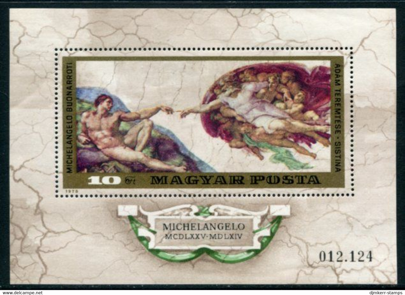 HUNGARY 1975 Michelangelo Quincentenary Block MNH / **.  Michel Block 110 - Blocks & Sheetlets