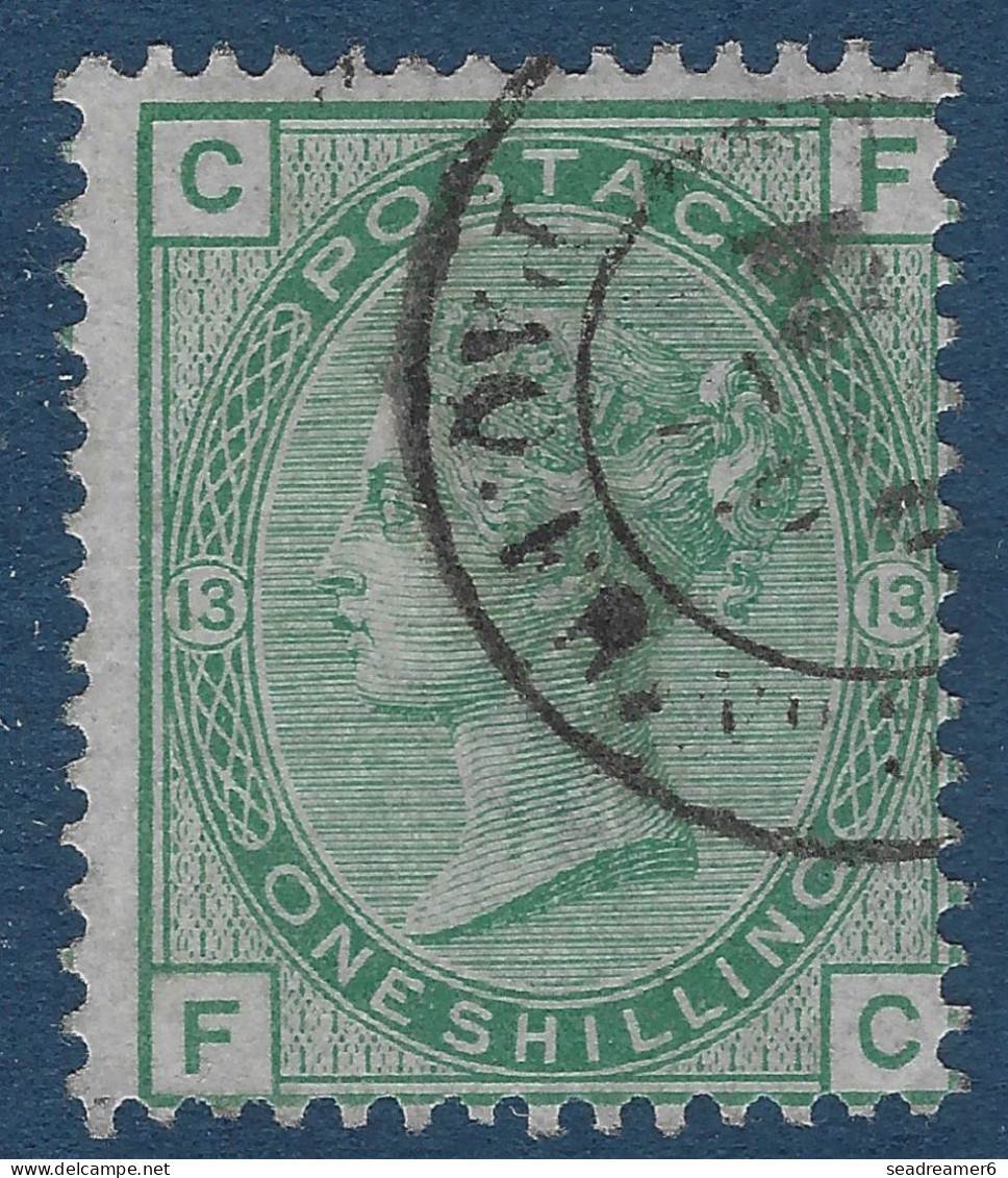 Grande Bretagne N°53 (PL13; POS CF/FC) 1 Shilling Vert Oblitéré Dateur FRANCAIS "AMB/ CALAIS / PAQ.FR.N°3 " RR & TTB - Usati