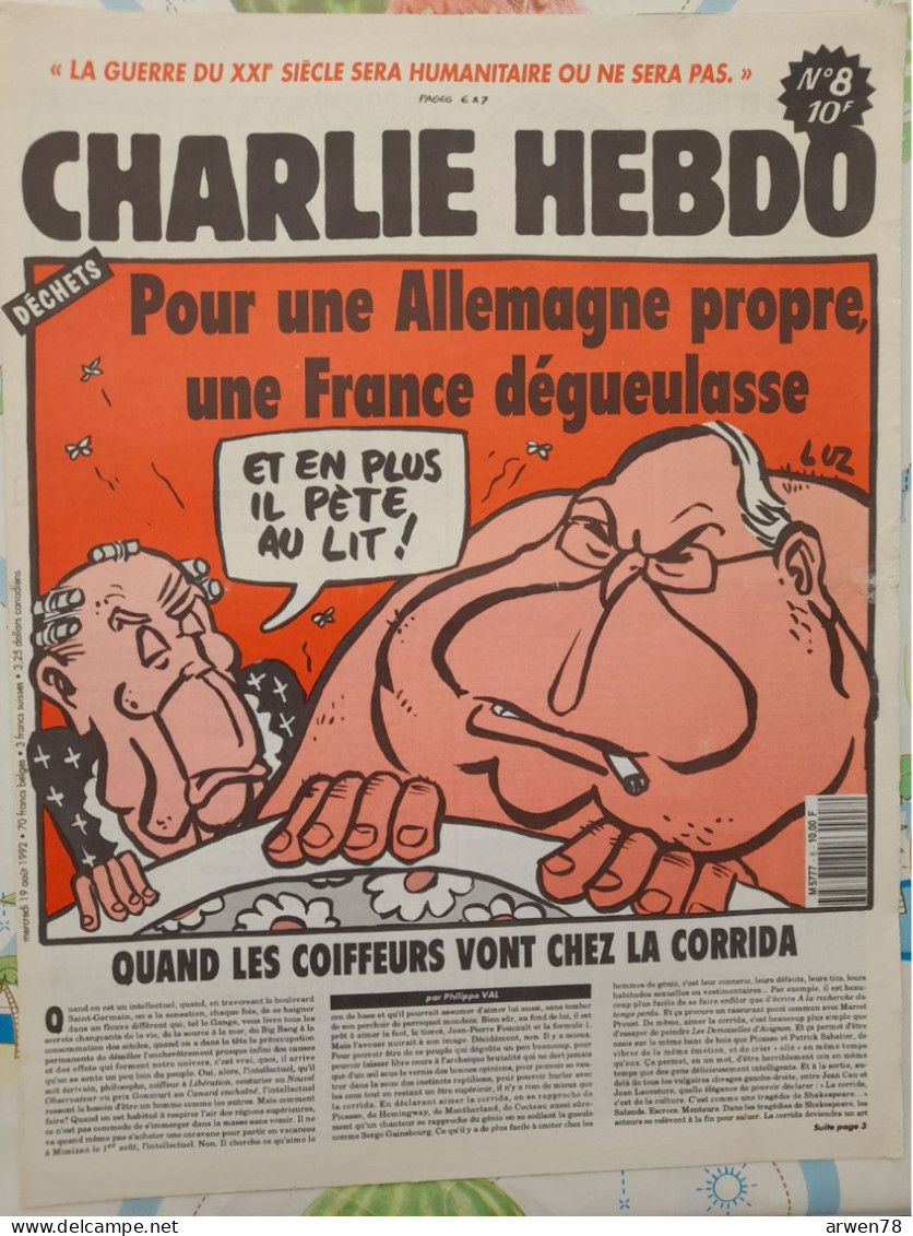 CHARLIE HEBDO 1992 N° 8 FRANCE ALLEMAGNE - Humour