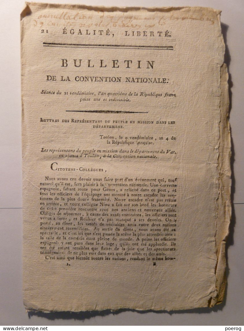 BULLETIN CONVENTION NATIONALE De 1795 - LETTRES DES ARMEES BRUXELLES BELGIQUE SAMBRE ET MEUSE LILLE GRENOBLE MONTPELLIER - Décrets & Lois
