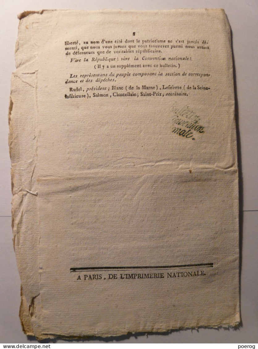 BULLETIN CONVENTION NATIONALE De 1795 - LETTRES DES ARMEES BRUXELLES BELGIQUE SAMBRE ET MEUSE LILLE GRENOBLE MONTPELLIER - Decrees & Laws