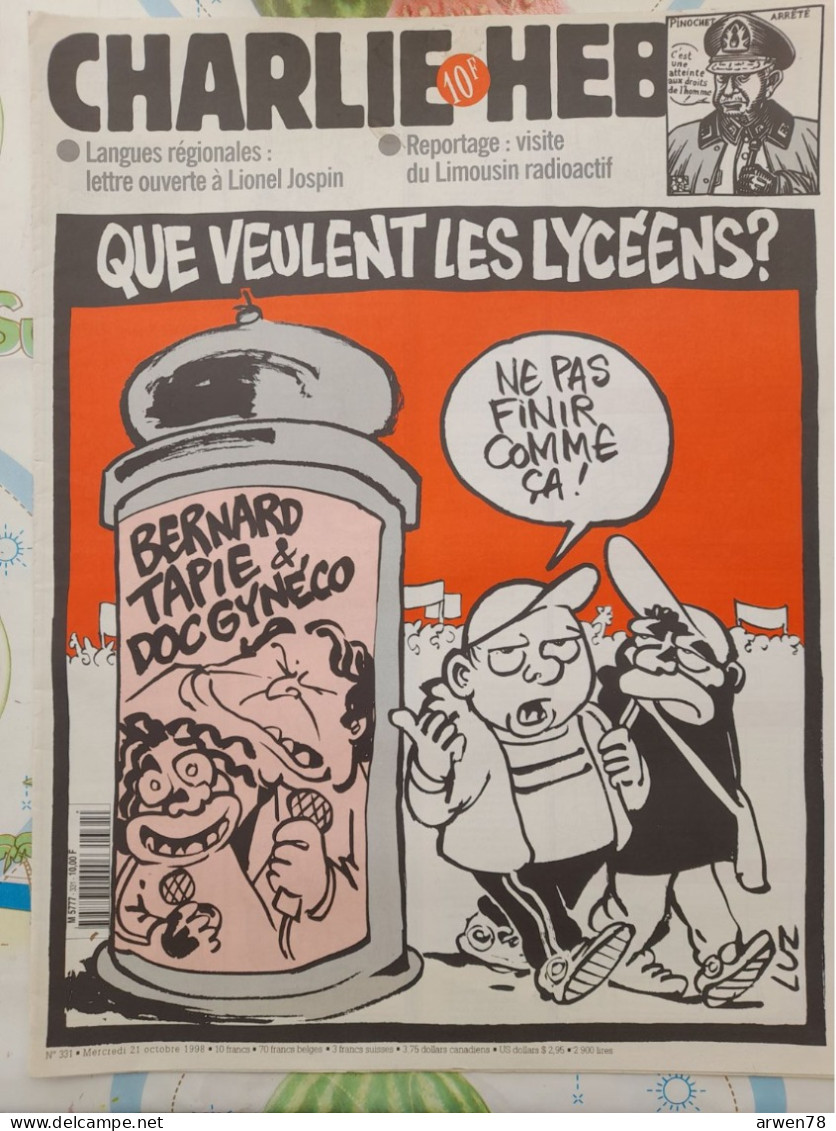 CHARLIE HEBDO 1998 N° 331 BERNARD TAPIE DOC GYNECO - Humour