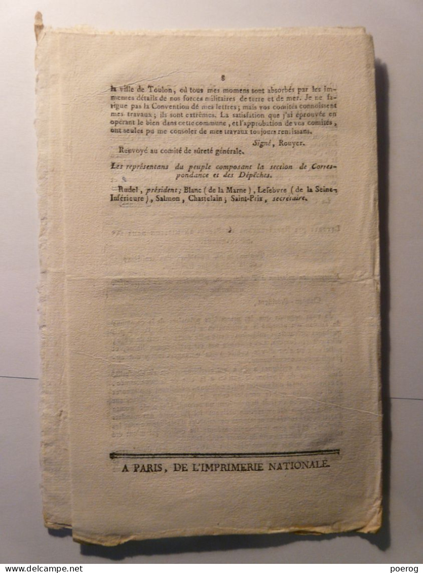 SUPPLEMENT AU BULLETIN CONVENTION NATIONALE De 1795 - RAPPORT DUVAL ETOUFFEMENT CONTRE REVOLUTION - Decretos & Leyes