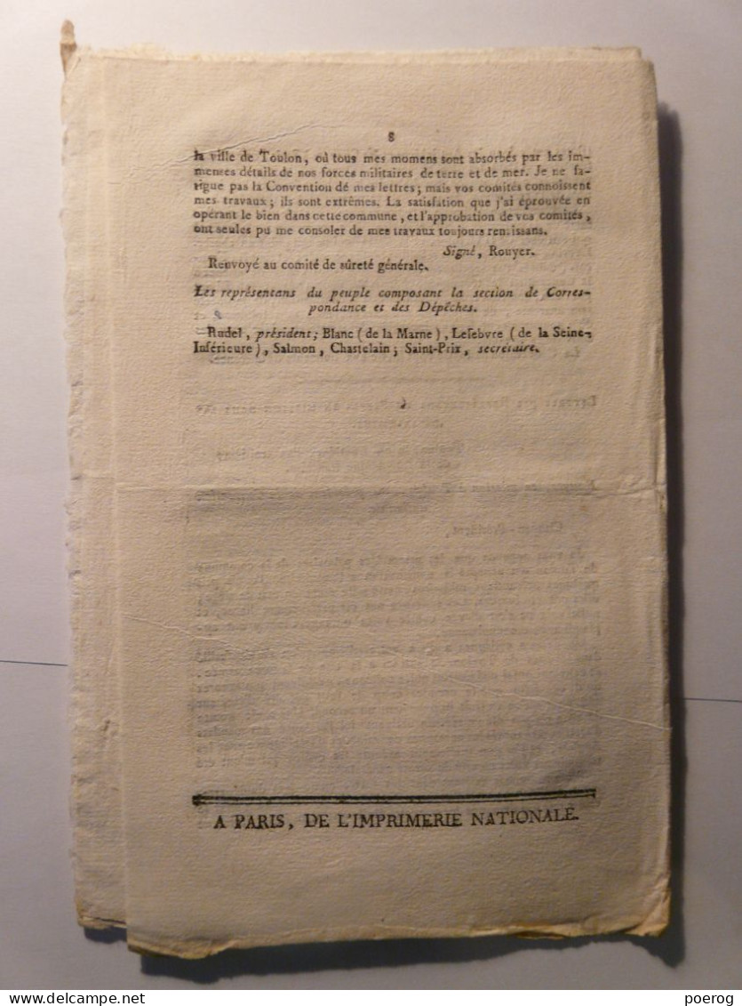 SUPPLEMENT AU BULLETIN CONVENTION NATIONALE De 1795 - RAPPORT DUVAL ETOUFFEMENT CONTRE REVOLUTION - Décrets & Lois