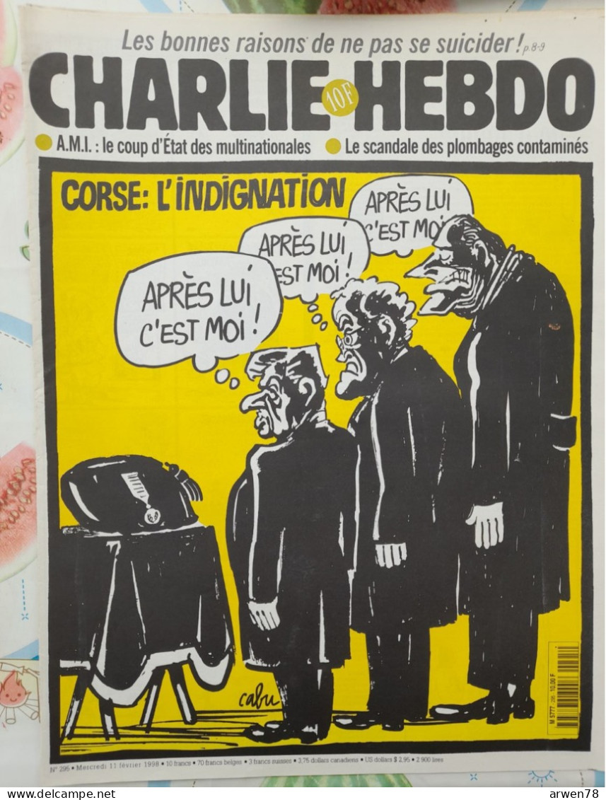 CHARLIE HEBDO 1998 N° 295 CORSE L'INDIGNATION CHEVENNEMENT JOSPIN CHIRAC - Humour