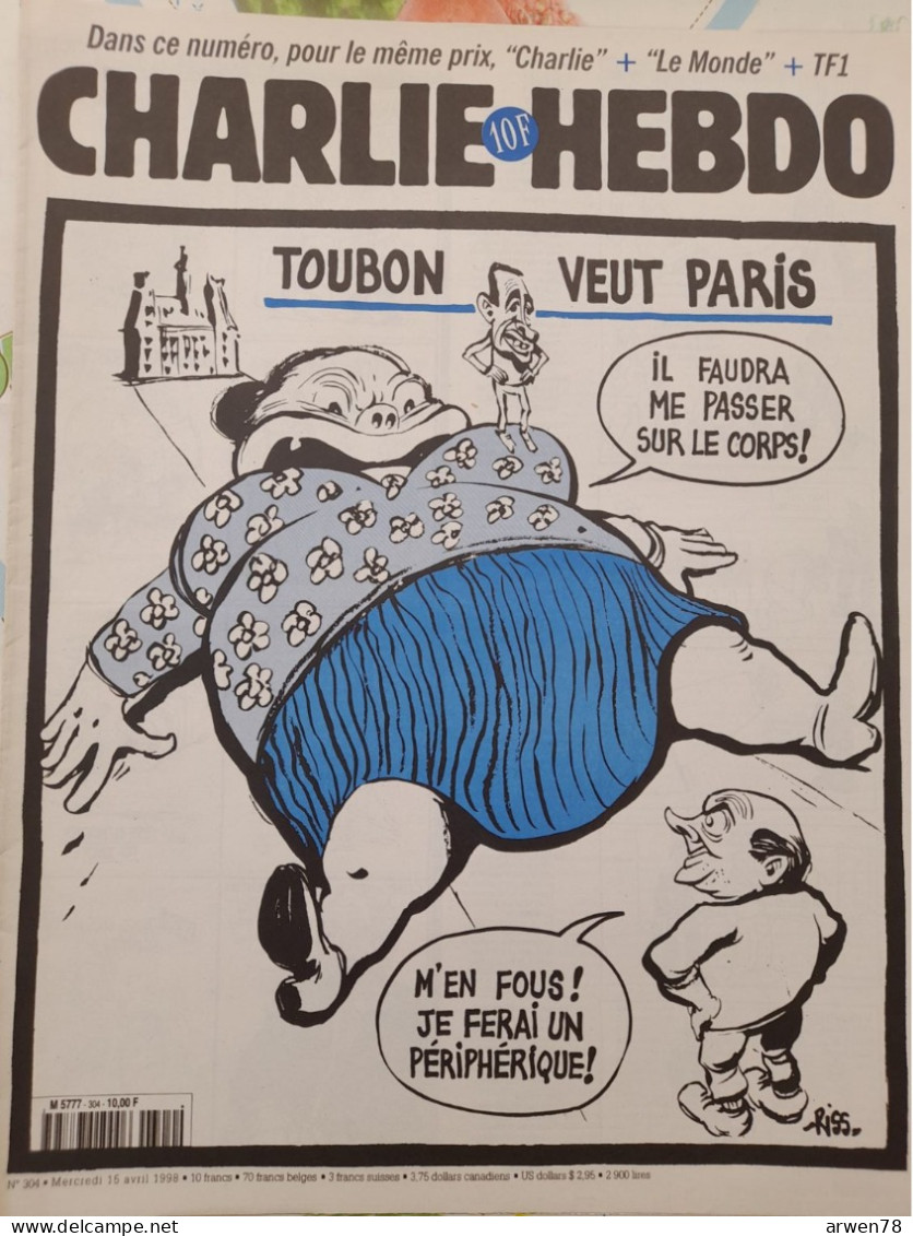 CHARLIE HEBDO 1998 N° 304 JACQUES TOUBON MAIRIE DE PARIS - Humour