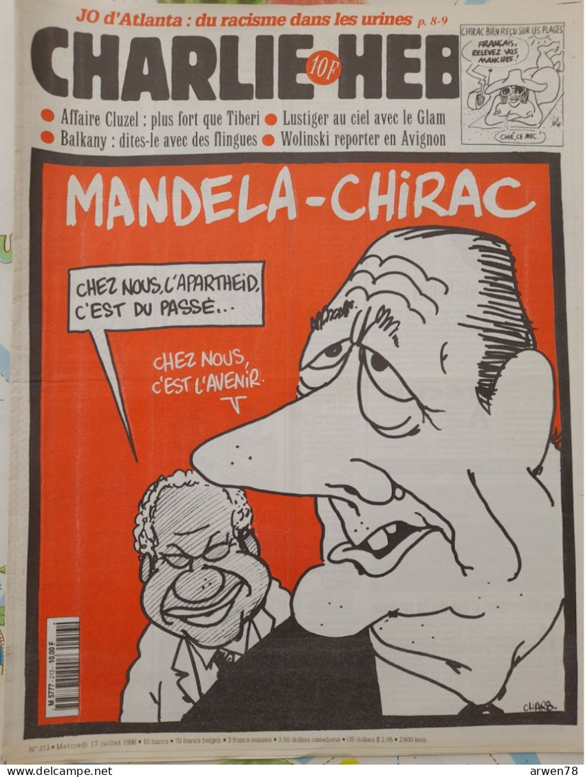 CHARLIE HEBDO 1996 N° 213 APARTHEID  JACQUES CHIRAC MANDELA - Humour