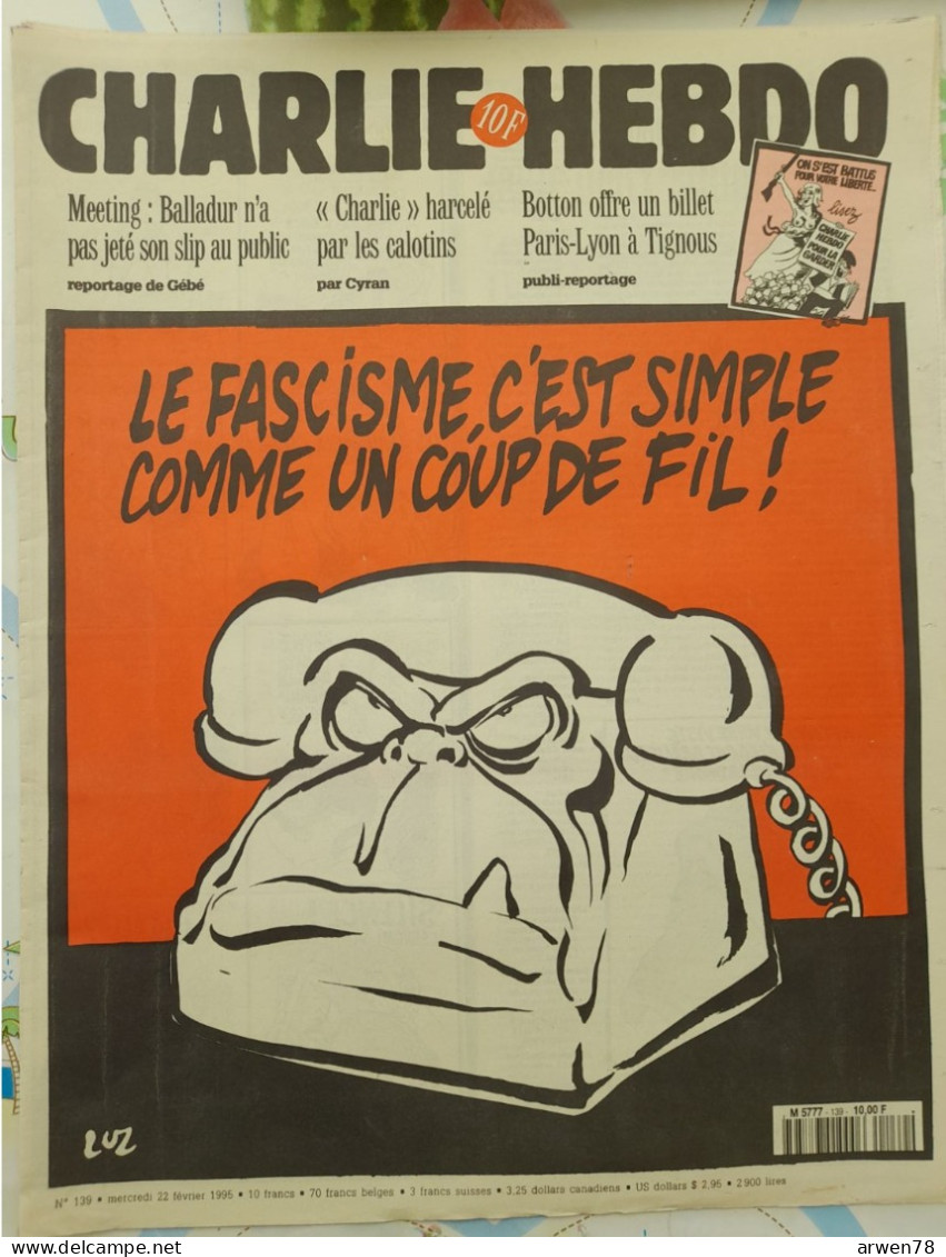 CHARLIE HEBDO 1995 N° 139 SIMPLE COMME UN COUP DE FIL JEAN MARIE  LE PEN FRONT NATIONAL - Humour