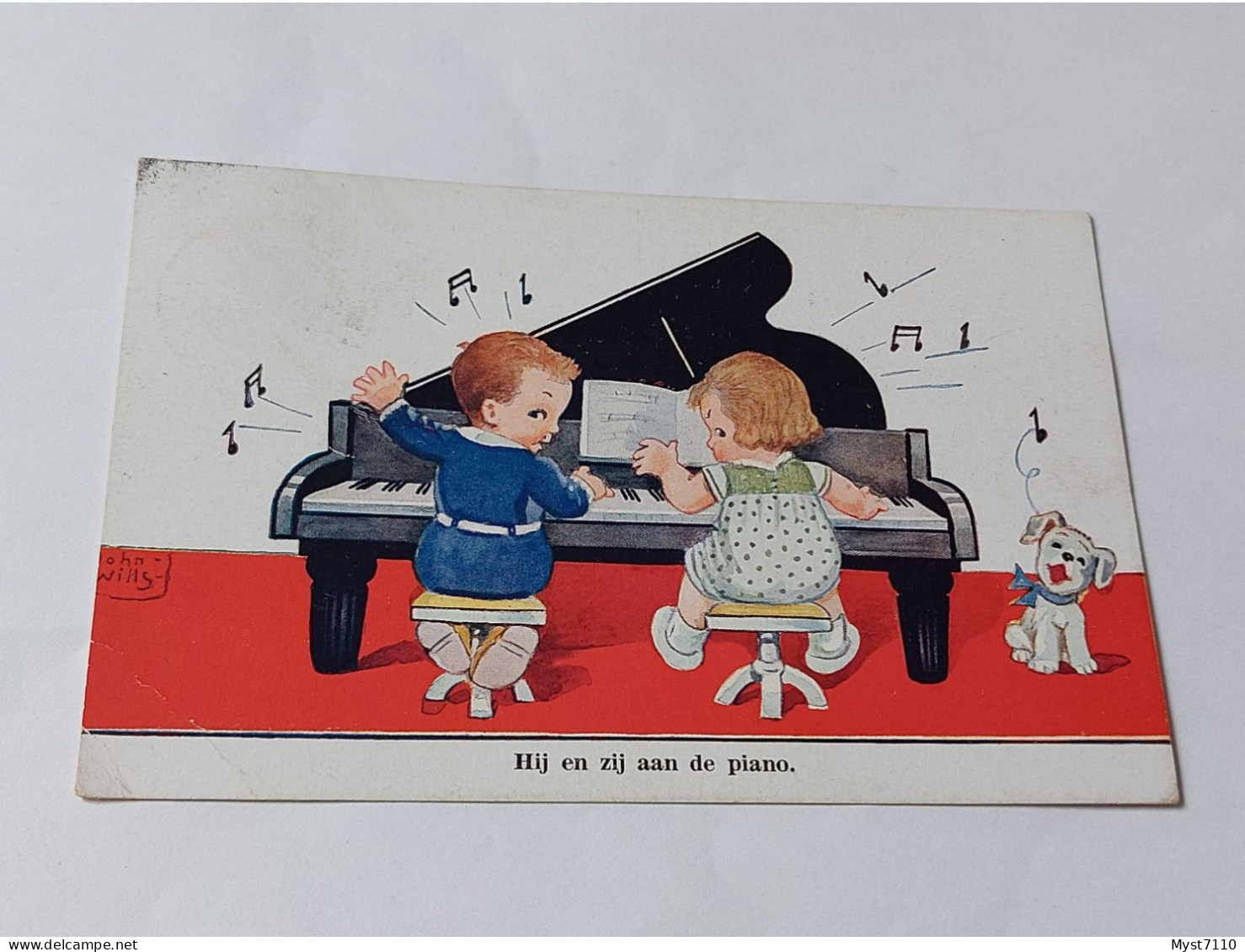 Cp Illustrateurs/ Hij En Zij Aan De Piano. Enfants Jouant Du Piano. Signé John Wills - Wills, John