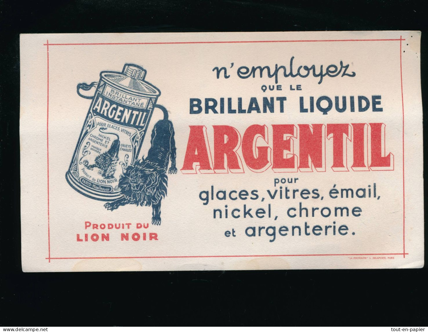 Publicité Ancien Buvard - Argentil BRILLANT LIQUIDE PRODUIT DU LION NOIR - A