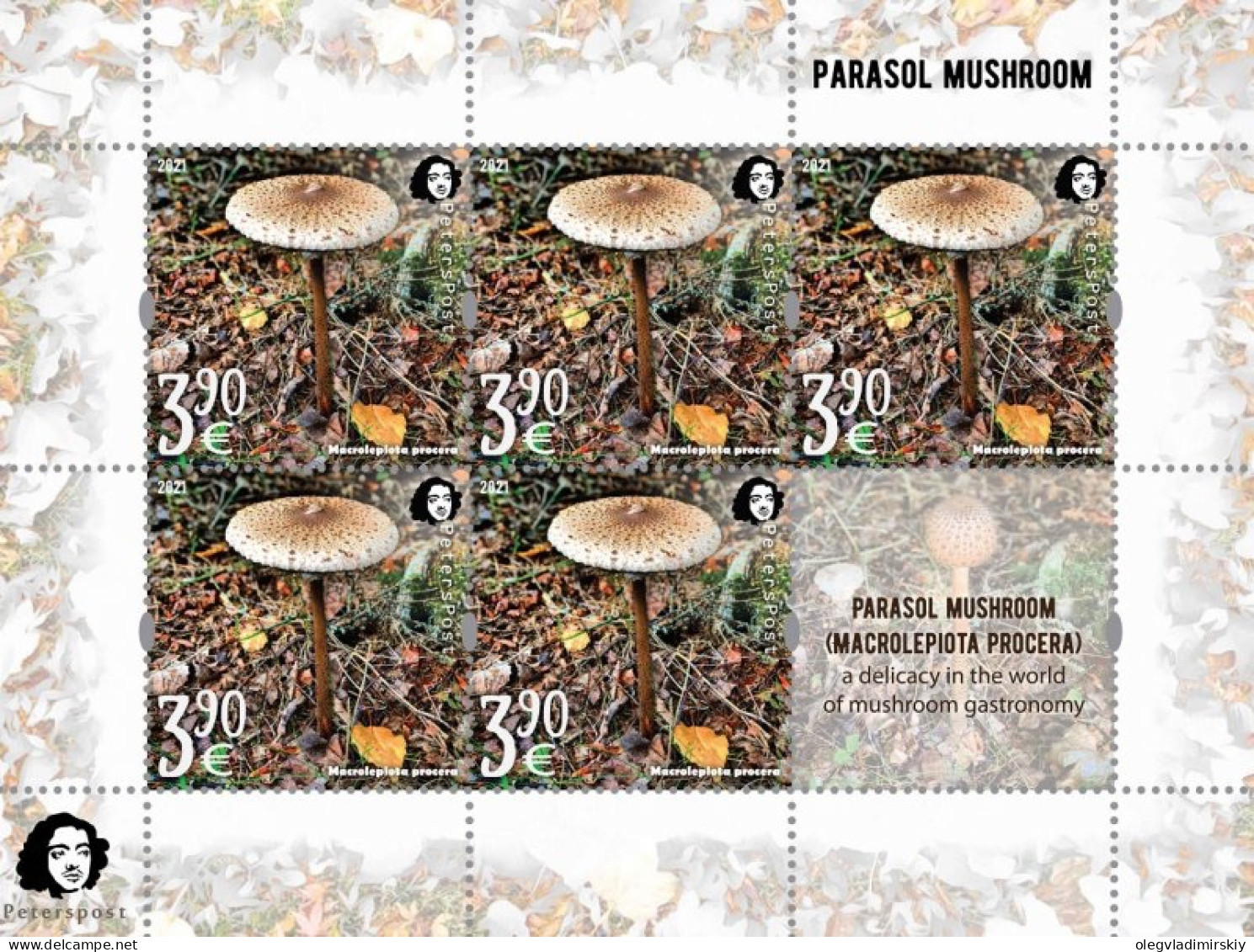 Finland 2021 Parasol Mushroom A Delicacy Of Gastronomy Peterspost Sheetlet Of 5 Stamps And Label Mint - Hojas Bloque