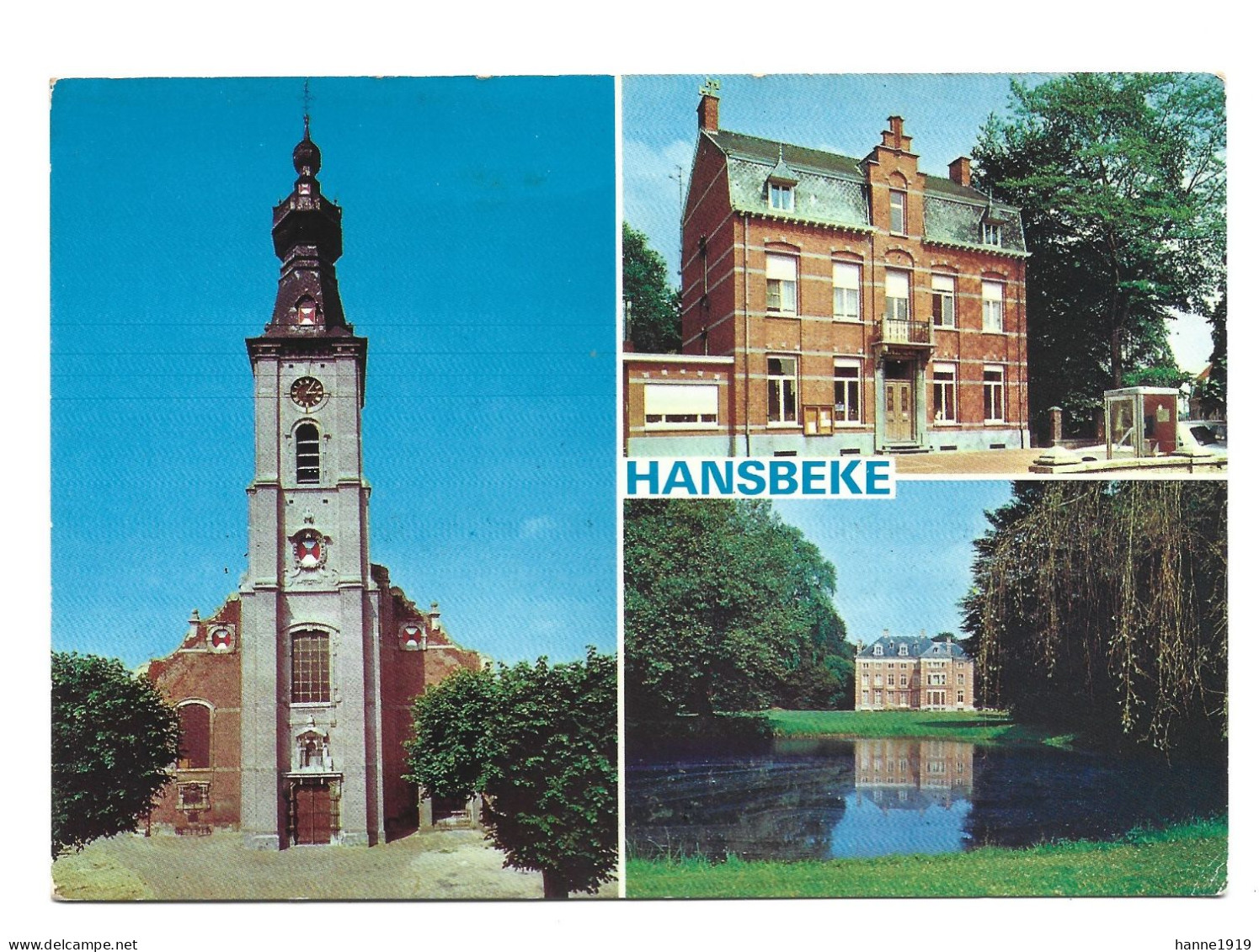 Hansbeke Kerk Kasteel Gemeentehuis Foto Prentkaart Htje - Nevele