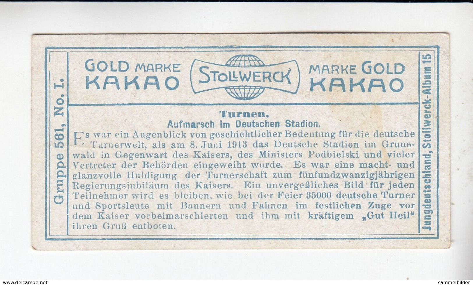 Stollwerck Album No 15 Turnen Aufmarsch Im Deutschen Stadion     Grp 561#1 Von 1915 - Stollwerck
