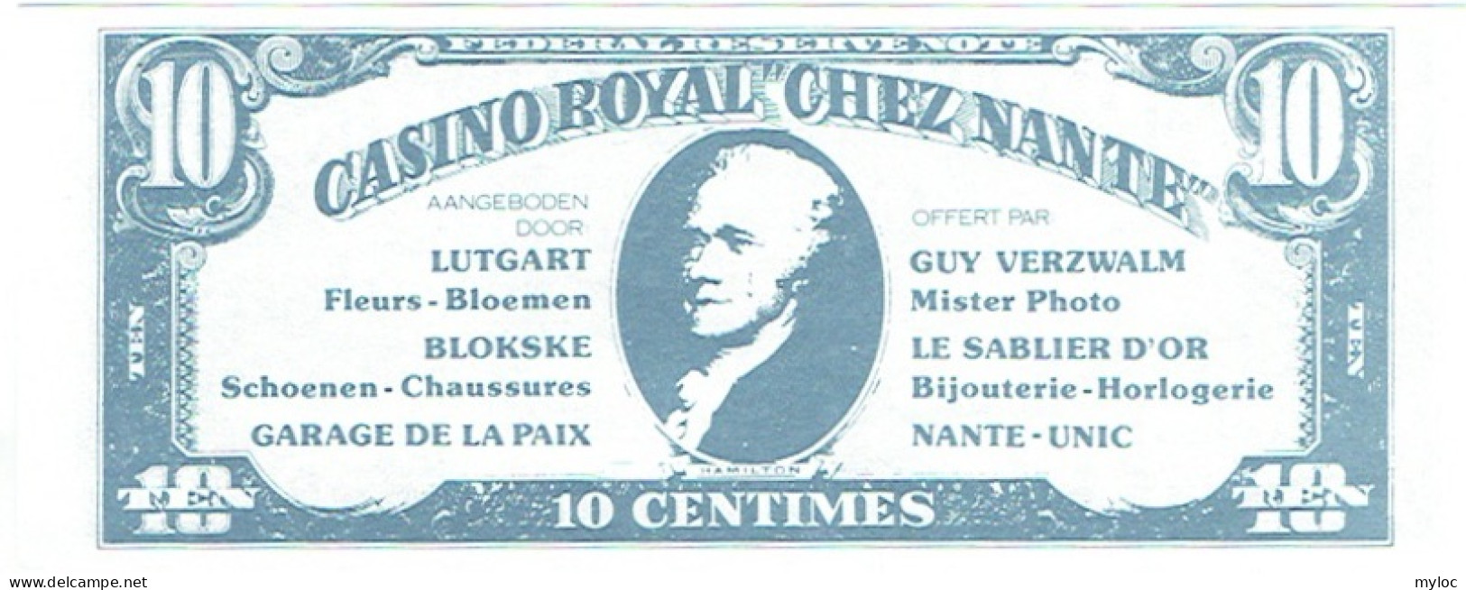 Billet Fictif. Belgique. Place De La Paix. Casino Royal "Chez Nantes". 1993. 10 Centimes. - Fictifs & Spécimens
