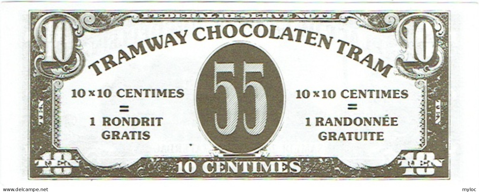 Billet Fictif. Belgique. Place De La Paix. Tramway Chocolaten Tram 55. 1993. 10 Centimes. - Fictifs & Spécimens