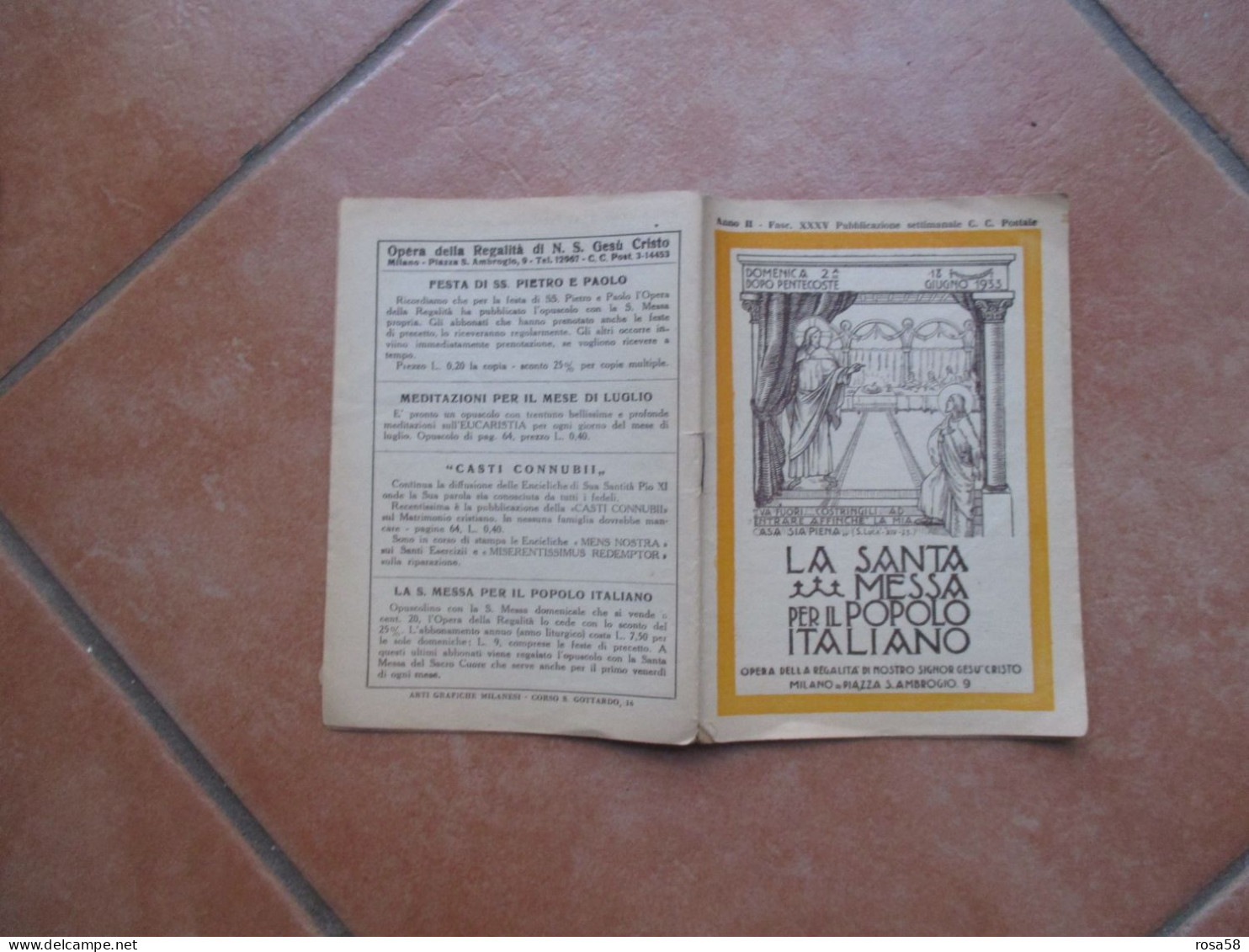 RELIGIONE 13 Giugno 1933 La Santa Messa Per Popolo Italiano Pubblicaz.settimanale Frase S.Luca IL CANTO DELLA CHIESA - Religione