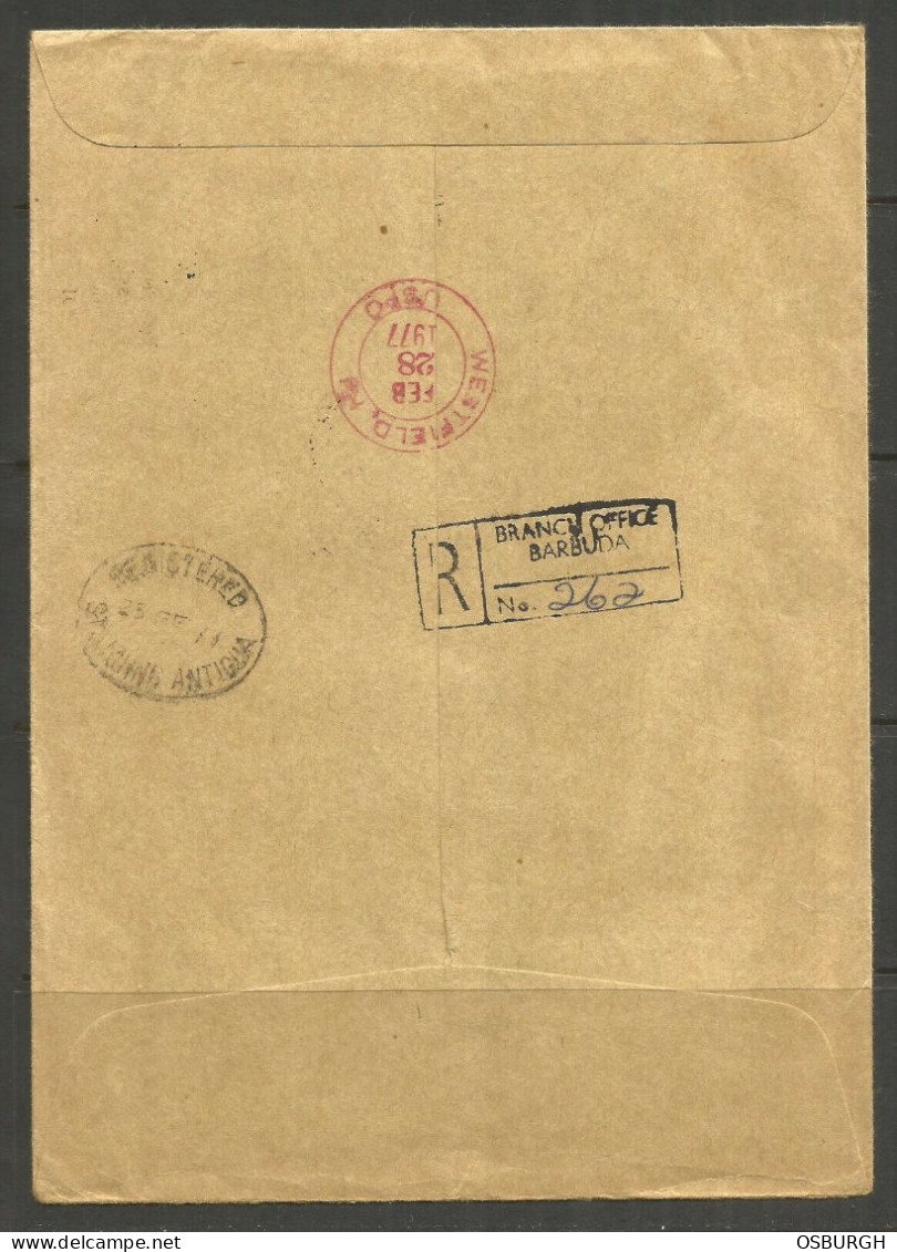 ANTIGUA. 1977. REGISTERED COVER. NELSON’S DOCKYARD SHEET. BARBUDA TO WESTFIELD NEW JERSEY. - 1960-1981 Ministerial Government