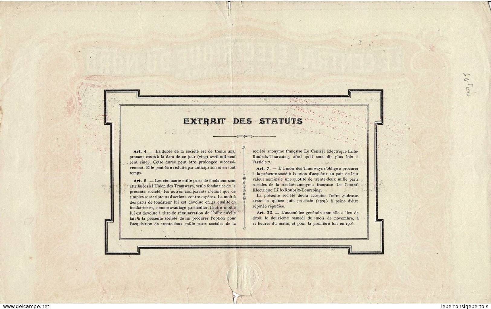 - Titre De 1905 - Le Central Electrique Du Nord Société Anonyme - N° 03116 - Electricity & Gas