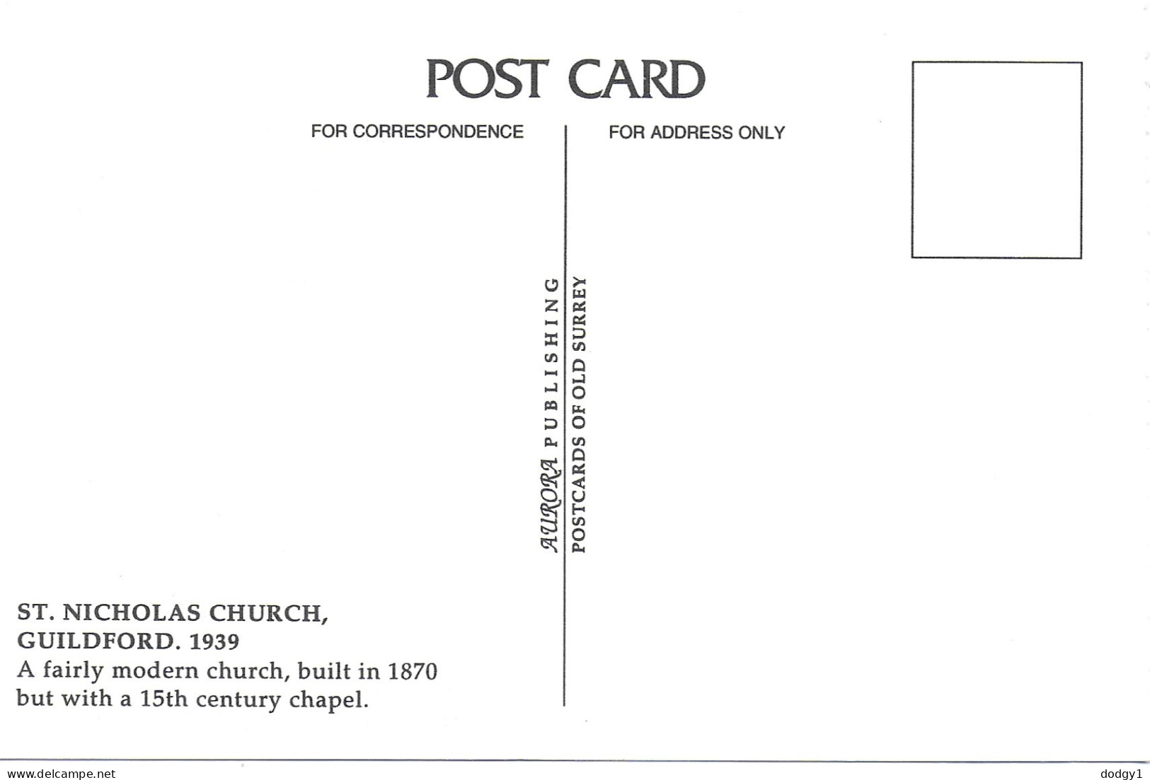 REPRODUCTION CARD. ST. NICHOLAS CHURCH, GUILDFORD, Circa 1939, SURREY, ENGLAND. UNUSED POSTCARD   Qw6 - Surrey