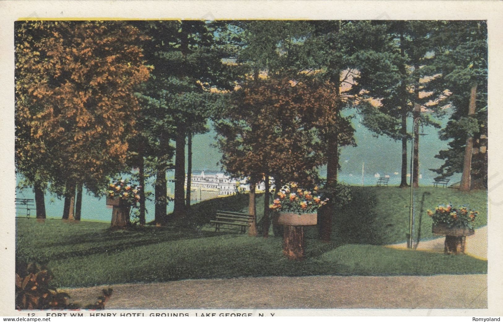 CARTOLINA  LAKE GEORGE,NEW YORK,STATI UNITI-FORT WM.HENRY HOTEL GROUNDS,LAKE GEORGE N.Y.-NON VIAGGIATA - Lake George