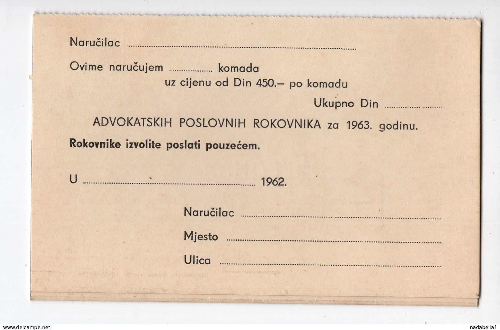 1962. YUGOSLAVIA,CROATIA,EPOHA,LAWYERS DIARY,AGENDA,POSTAGE DUE,RED CROSS,CORRESPONDENCE CARD USED FROM SENTA - Impuestos