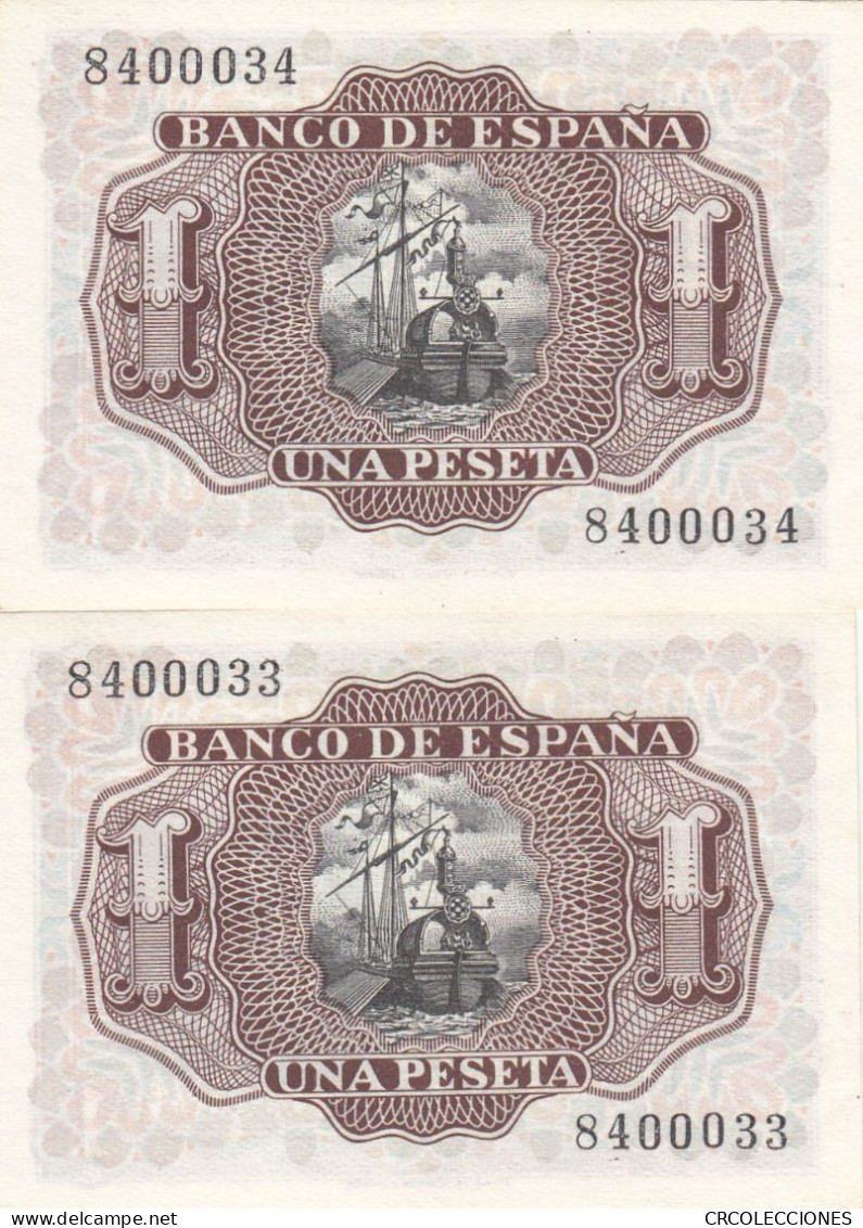 CRBS0803 PAREJA CORRELATIVA BILLETES 1 PESETA 1953 SIN SERIE SIN CIRCULAR - 1-2 Pesetas