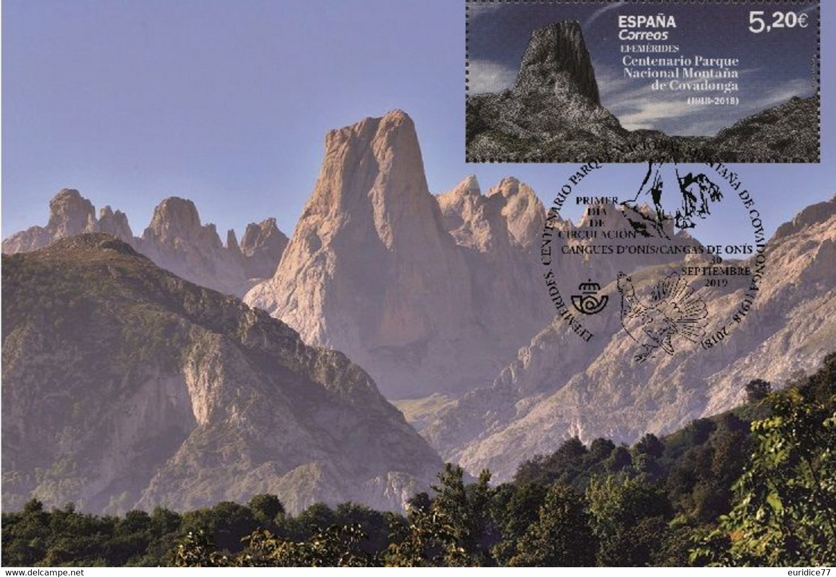 Spain 2019 - Covadonga Mountain National Park Centenary Carte Maximum - Tarjetas Máxima