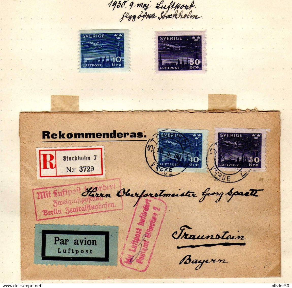 Suede (1930) - Lettre Ouverture Du Service Postal Nocturne Pour La Baviere - Cartas & Documentos