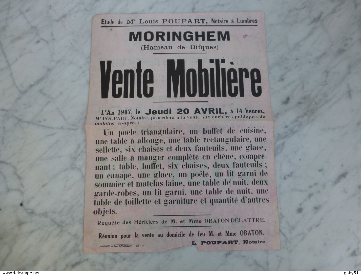 62Journy Vente Maison 1967 Et Moringhem Vente Mobilier Maison Affiche Ancienne ORIGINALE, Ref 2034 ; A 31 - Afiches