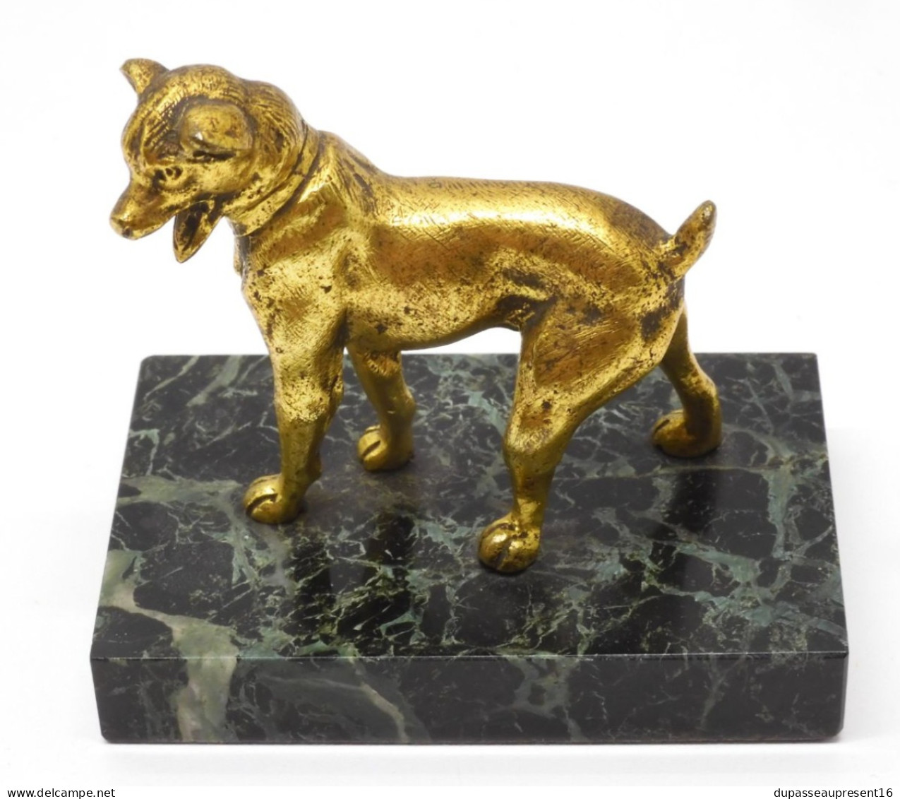 - JOLI PETIT CHIEN BRONZE /SOCLE MARBRE NOIR Sans Nom De Sculpteur Paperweight  E - Bronzes